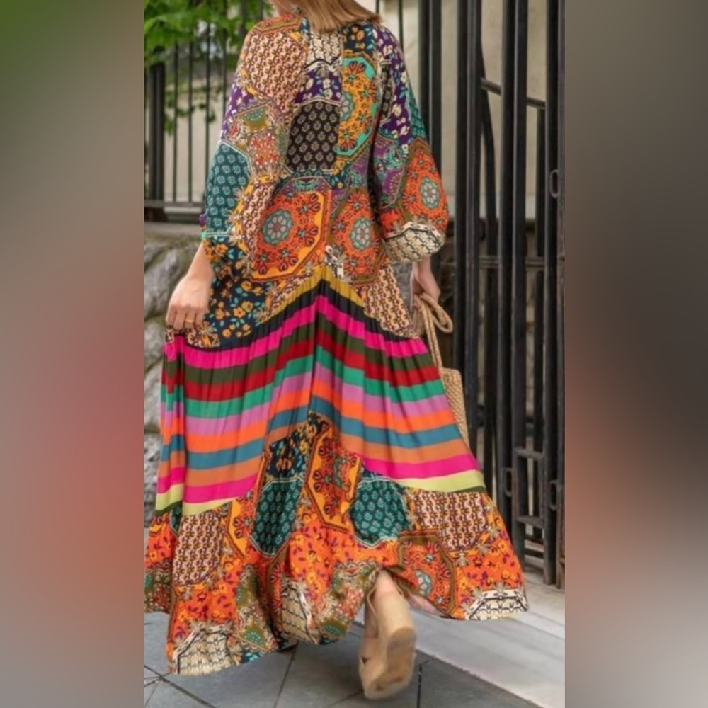 Multicolor Printed Bohemian Maxi Dress multiple sizes S-L - Picture 2 of 11